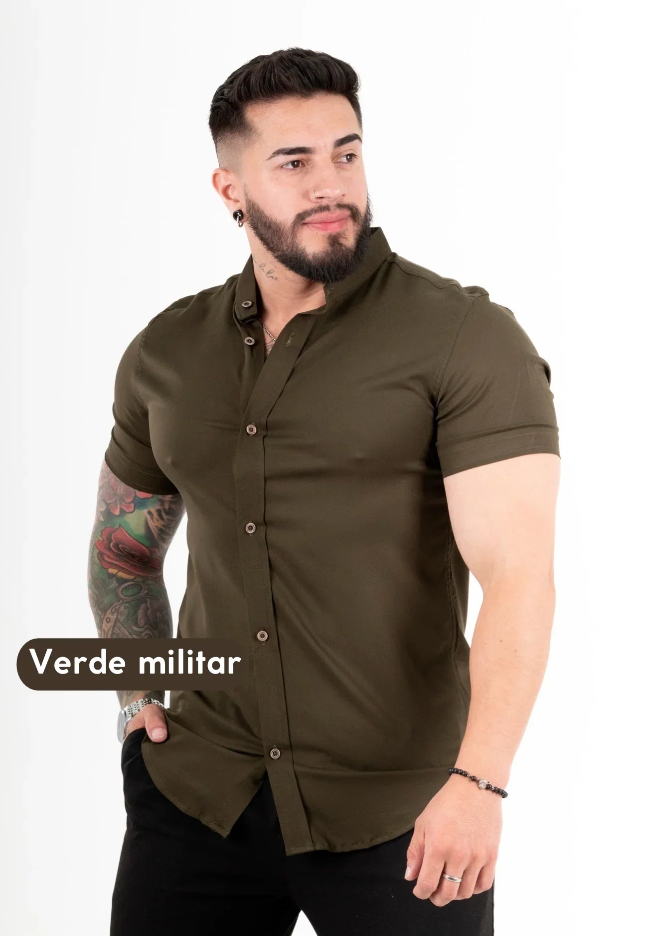 Camisa Chalis Verde Militar Hombre - Cartedie