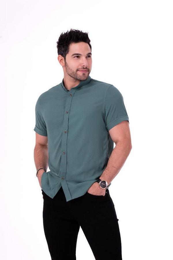 CAMISAS CUELLO MAO MANGA CORTA HOMBRE - DIFERENTES COLORES - SEDA FRIA - BASICA - Cartedie