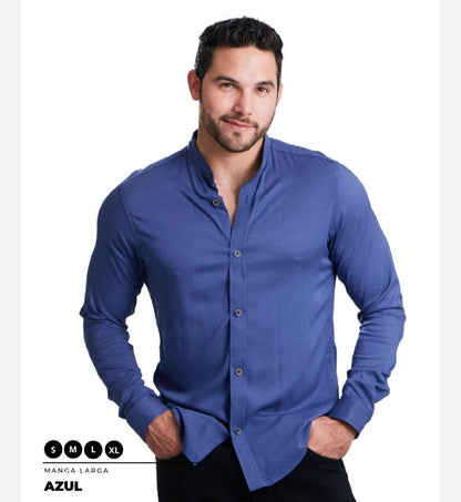 CAMISAS CUELLO MAO MANGA LARGA HOMBRE - DIFERENTES COLORES - SEDA FRIA - BASICA - Cartedie