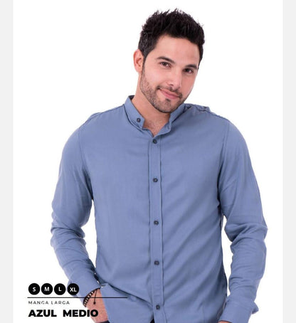 CAMISAS CUELLO MAO MANGA LARGA HOMBRE - DIFERENTES COLORES - SEDA FRIA - BASICA - Cartedie