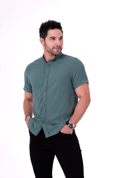 CAMISAS CUELLO MAO MANGA CORTA HOMBRE - DIFERENTES COLORES - SEDA FRIA - BASICA - Cartedie