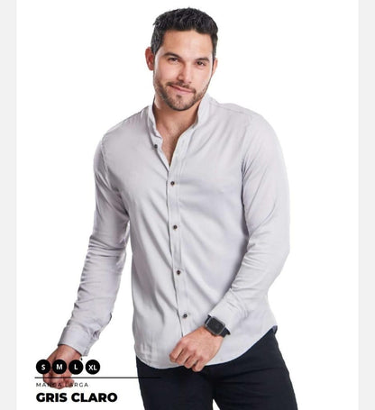 CAMISAS CUELLO MAO MANGA LARGA HOMBRE - DIFERENTES COLORES - SEDA FRIA - BASICA - Cartedie
