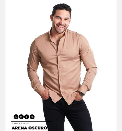 CAMISAS CUELLO MAO MANGA LARGA HOMBRE - DIFERENTES COLORES - SEDA FRIA - BASICA - Cartedie