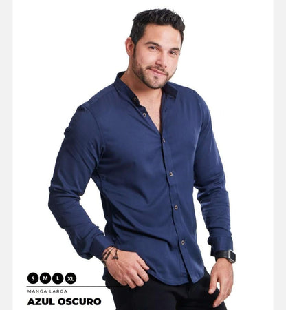 CAMISAS CUELLO MAO MANGA LARGA HOMBRE - DIFERENTES COLORES - SEDA FRIA - BASICA - Cartedie