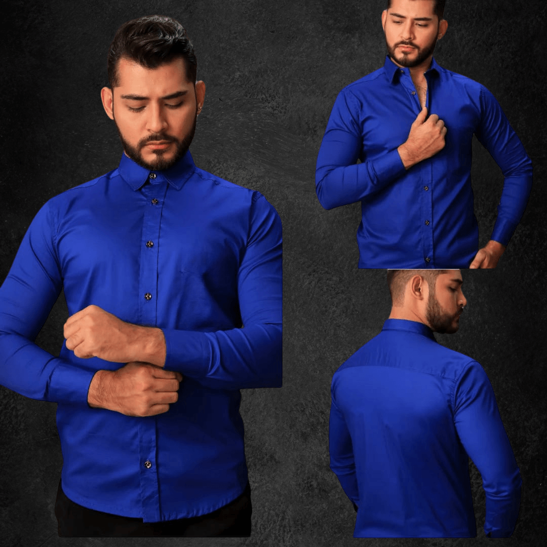 Camisa azul rey hombre sales