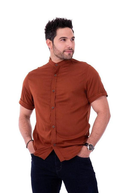 CAMISAS CUELLO MAO MANGA CORTA HOMBRE - DIFERENTES COLORES - SEDA FRIA - BASICA - Cartedie