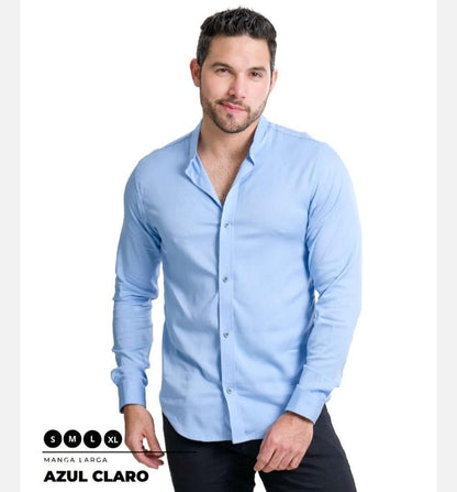 CAMISAS CUELLO MAO MANGA LARGA HOMBRE - DIFERENTES COLORES - SEDA FRIA - BASICA - Cartedie