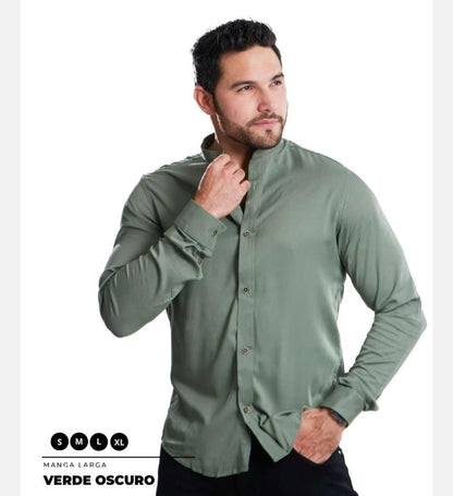 CAMISAS CUELLO MAO MANGA LARGA HOMBRE - DIFERENTES COLORES - SEDA FRIA - BASICA - Cartedie