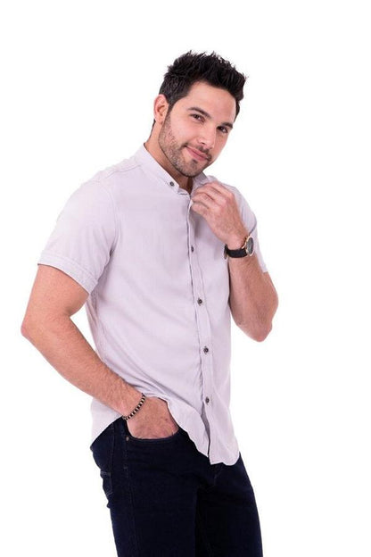 CAMISAS CUELLO MAO MANGA CORTA HOMBRE - DIFERENTES COLORES - SEDA FRIA - BASICA - Cartedie