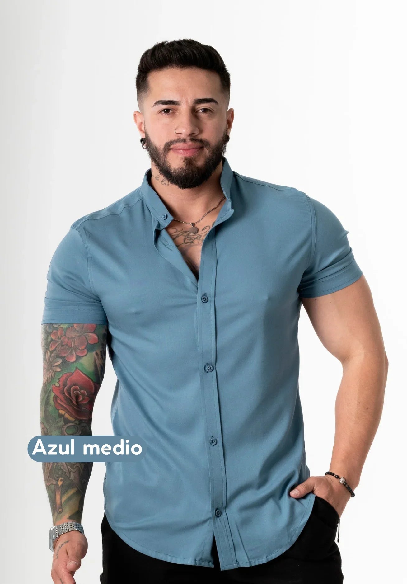 Camisa Chalis Azul Medio Hombre - Cartedie
