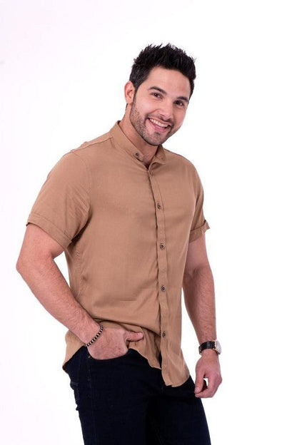 CAMISAS CUELLO MAO MANGA CORTA HOMBRE - DIFERENTES COLORES - SEDA FRIA - BASICA - Cartedie