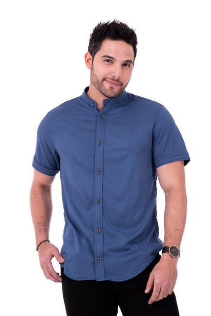 CAMISAS CUELLO MAO MANGA CORTA HOMBRE - DIFERENTES COLORES - SEDA FRIA - BASICA - Cartedie