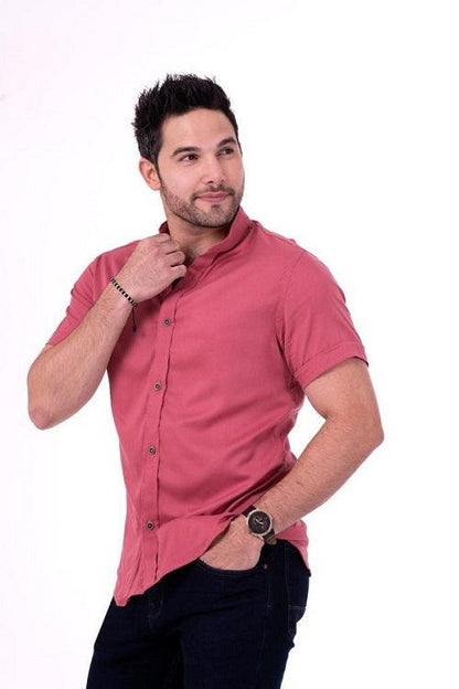 CAMISAS CUELLO MAO MANGA CORTA HOMBRE - DIFERENTES COLORES - SEDA FRIA - BASICA - Cartedie