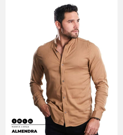 CAMISAS CUELLO MAO MANGA LARGA HOMBRE - DIFERENTES COLORES - SEDA FRIA - BASICA - Cartedie